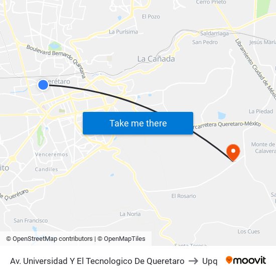 Av. Universidad Y El Tecnologico De Queretaro to Upq map