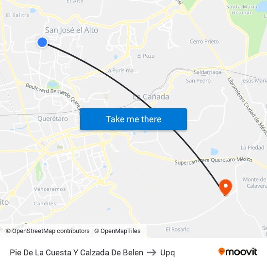 Pie De La Cuesta Y Calzada De Belen to Upq map