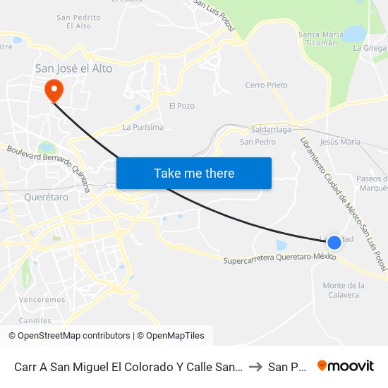 Carr A San Miguel El Colorado Y Calle San Juan Del Río to San Pedro map