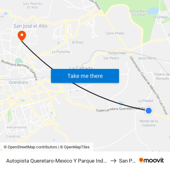 Autopista Queretaro-Mexico Y Parque Industrial El Marques to San Pedro map