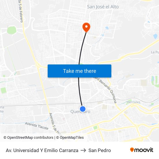 Av. Universidad Y Emilio Carranza to San Pedro map