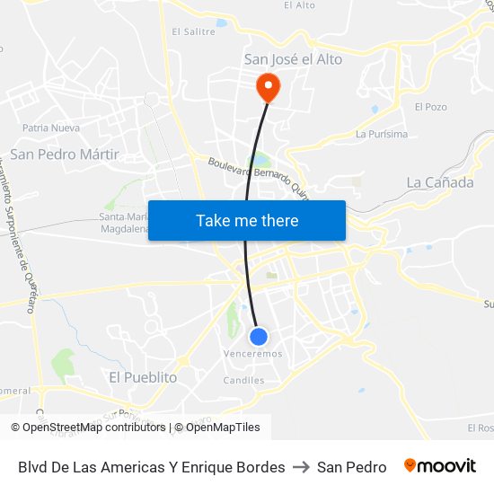 Blvd De Las Americas Y Enrique Bordes to San Pedro map