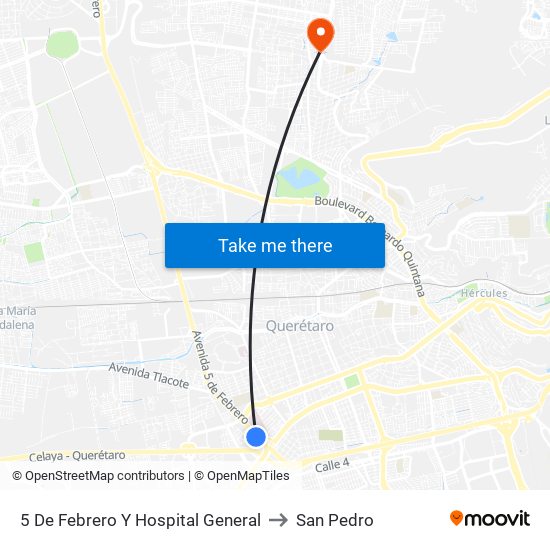 5 De Febrero Y Hospital General to San Pedro map