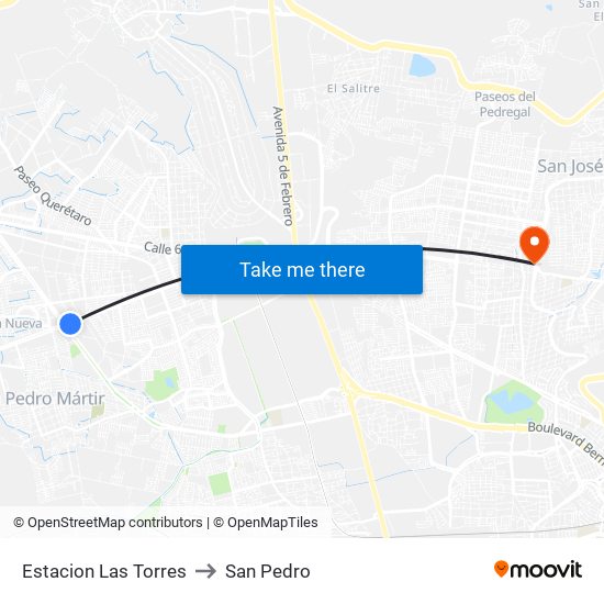 Estacion Las Torres to San Pedro map