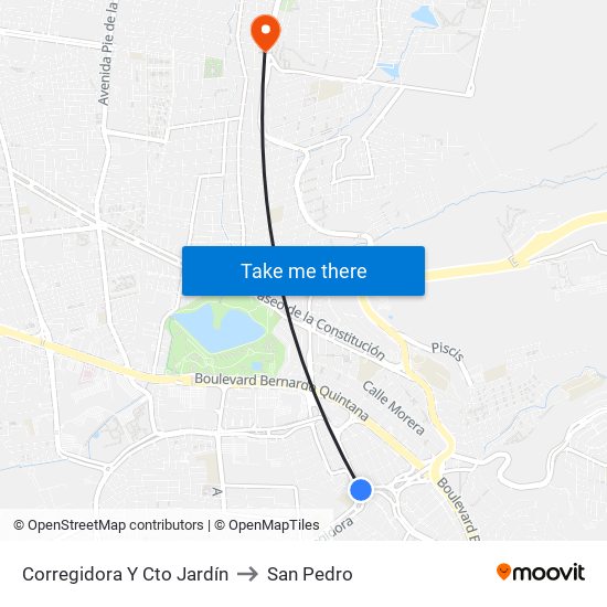 Corregidora Y Cto Jardín to San Pedro map