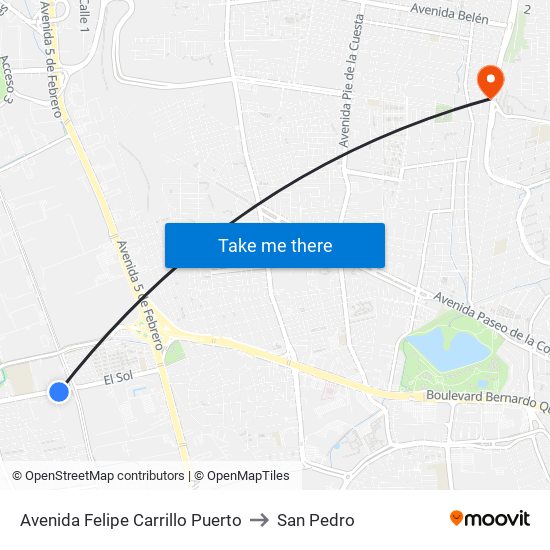 Avenida Felipe Carrillo Puerto to San Pedro map