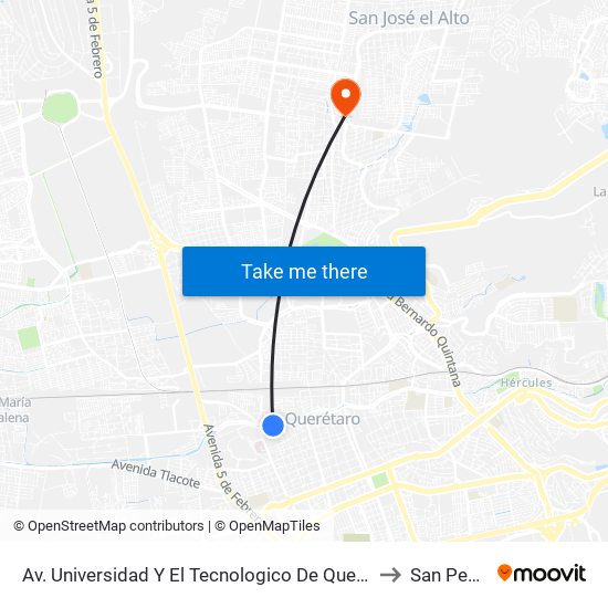 Av. Universidad Y El Tecnologico De Queretaro to San Pedro map