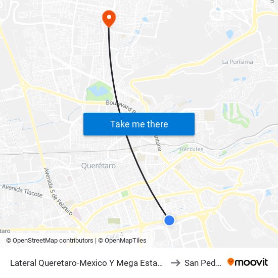 Lateral Queretaro-Mexico Y Mega Estadio to San Pedro map