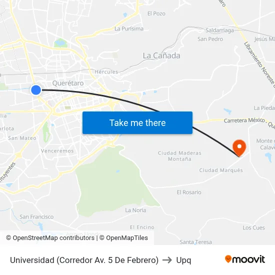 Universidad (Corredor Av. 5 De Febrero) to Upq map