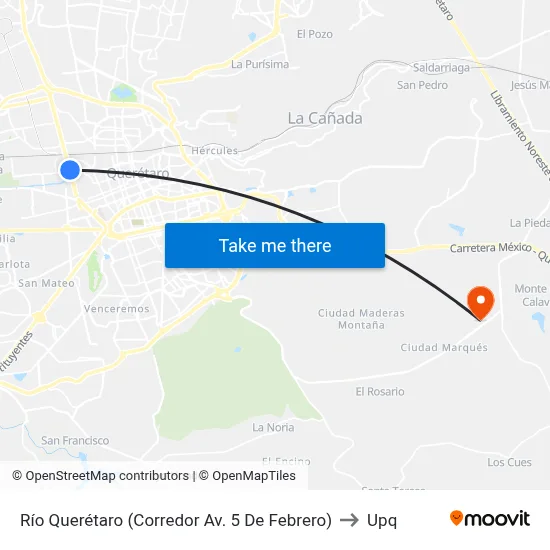 Río Querétaro (Corredor Av. 5 De Febrero) to Upq map