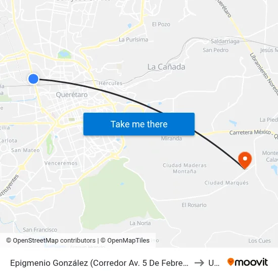 Epigmenio González (Corredor Av. 5 De Febrero) to Upq map