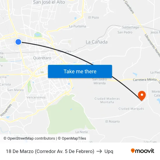 18 De Marzo (Corredor Av. 5 De Febrero) to Upq map