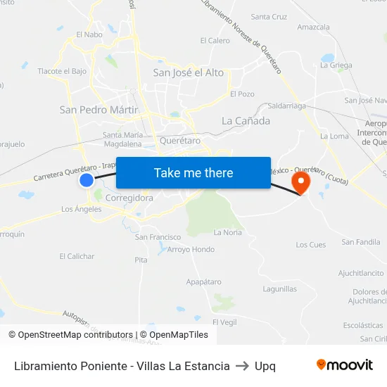 Libramiento Poniente - Villas La Estancia to Upq map