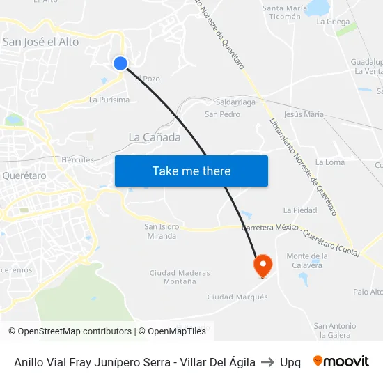 Anillo Vial Fray Junípero Serra - Villar Del Ágila to Upq map