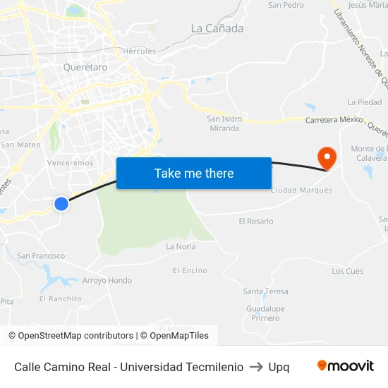 Calle Camino Real -  Universidad Tecmilenio to Upq map