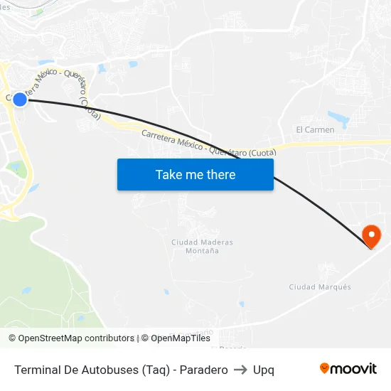Terminal De Autobuses (Taq) - Paradero to Upq map