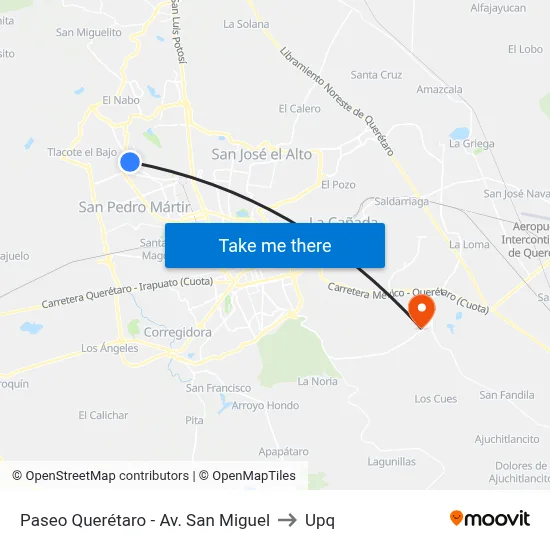 Paseo Querétaro - Av. San Miguel to Upq map