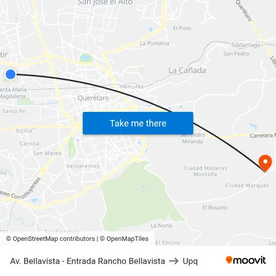 Av. Bellavista - Entrada Rancho Bellavista to Upq map