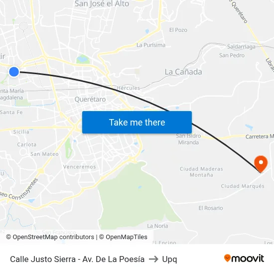 Calle Justo Sierra - Av. De La Poesía to Upq map