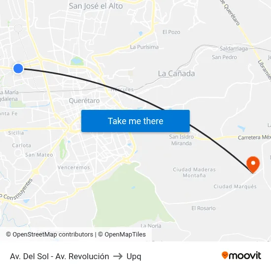 Av. Del Sol - Av. Revolución to Upq map