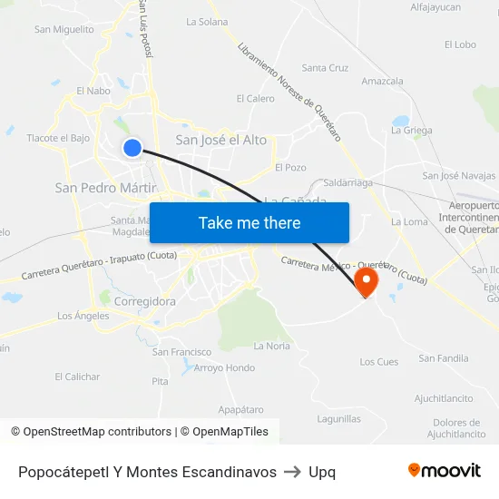 Popocátepetl Y Montes Escandinavos to Upq map