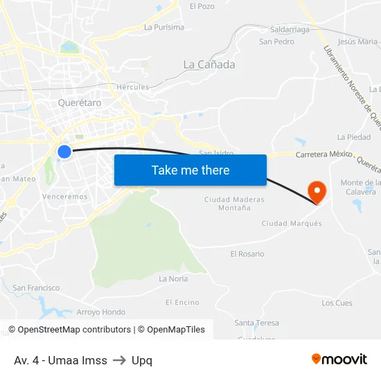 Av. 4 - Umaa Imss to Upq map