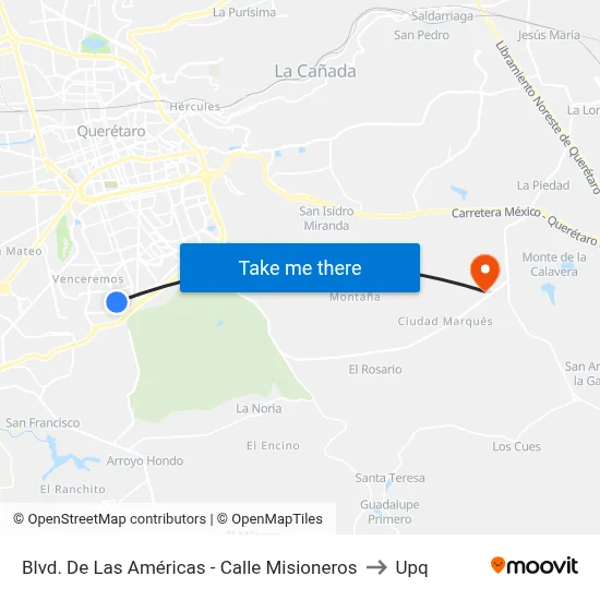 Blvd. De Las Américas - Calle Misioneros to Upq map