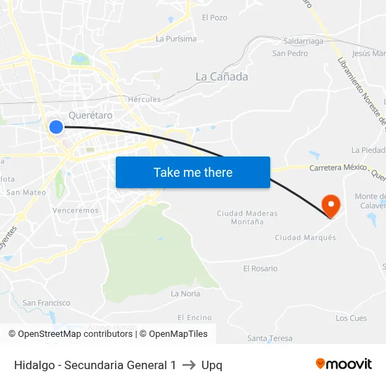 Hidalgo - Secundaria General 1 to Upq map
