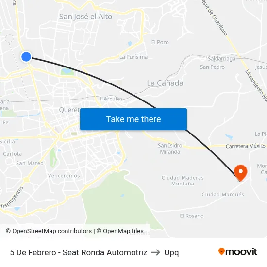 5 De Febrero - Seat Ronda Automotriz to Upq map