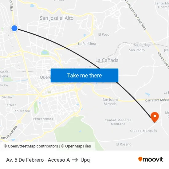 Av. 5 De Febrero - Acceso A to Upq map