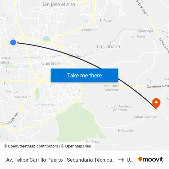 Av. Felipe Carrillo Puerto - Secundaria Técnica 6 to Upq map