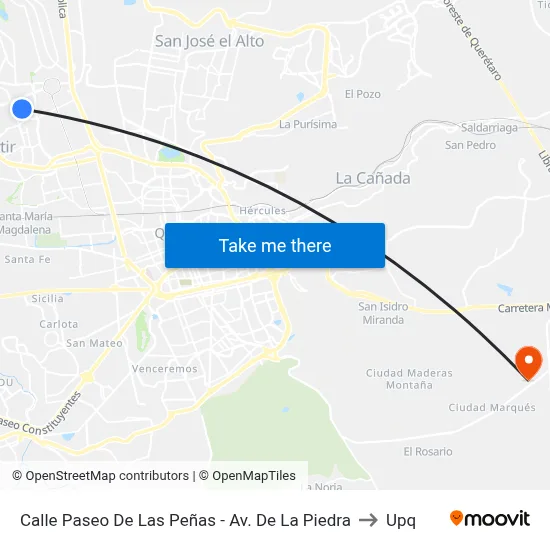 Calle Paseo De Las Peñas - Av. De La Piedra to Upq map