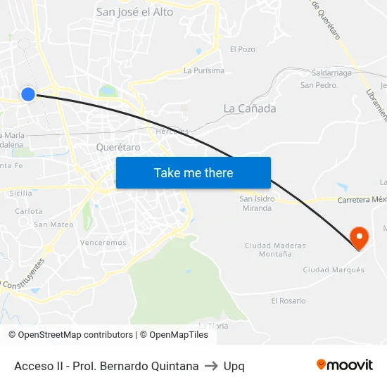 Acceso II - Prol. Bernardo Quintana to Upq map
