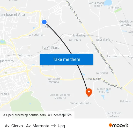 Av. Ciervo - Av. Marmota to Upq map