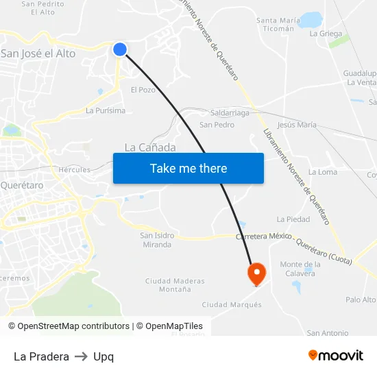 La Pradera to Upq map