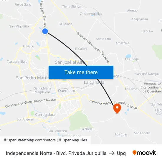 Independencia Norte - Blvd. Privada Juriquilla to Upq map