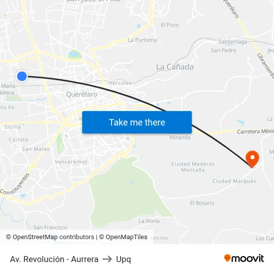 Av. Revolución - Aurrera to Upq map