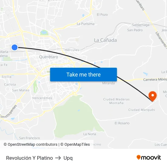 Revolución Y Platino to Upq map