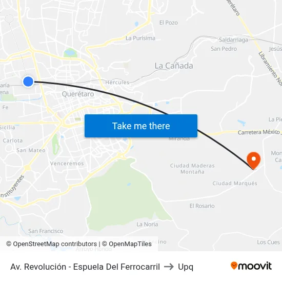 Av. Revolución - Espuela Del Ferrocarril to Upq map