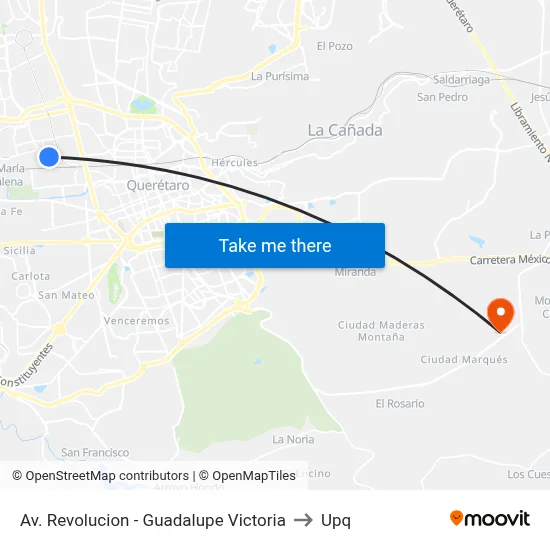 Av. Revolucion - Guadalupe Victoria to Upq map