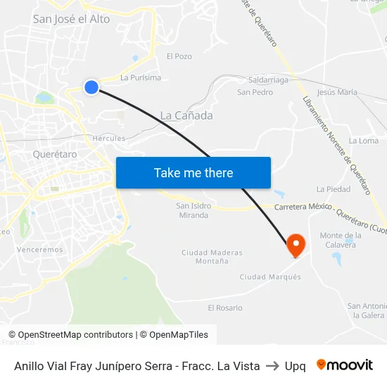 Anillo Vial Fray Junípero Serra - Fracc. La Vista to Upq map