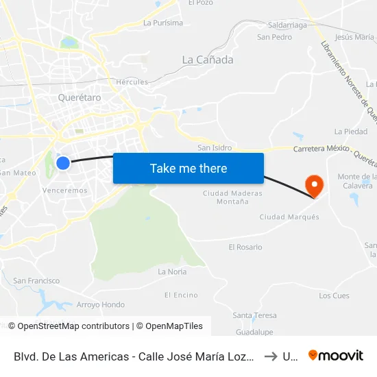 Blvd. De Las Americas - Calle José María Lozano to Upq map