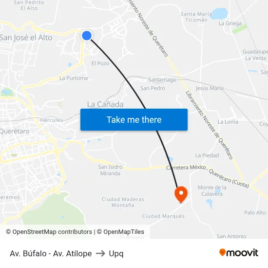 Av. Búfalo - Av. Atílope to Upq map