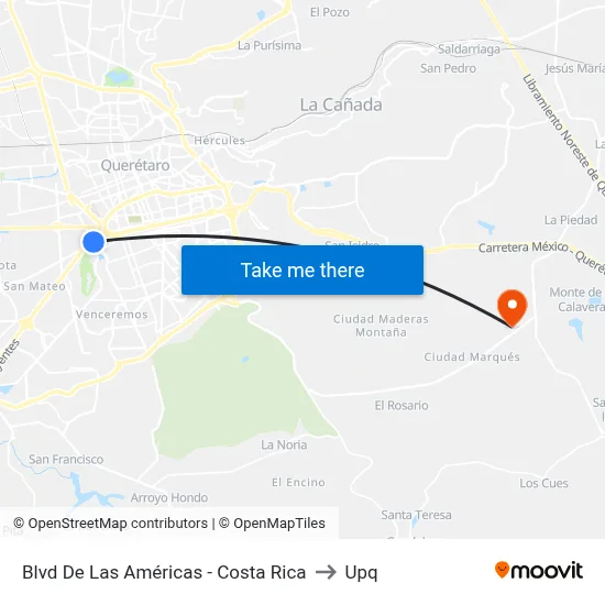 Blvd De Las Américas - Costa Rica to Upq map