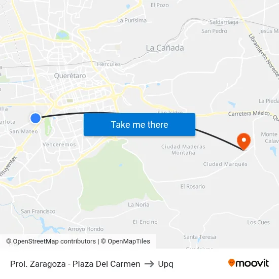 Prol. Zaragoza - Plaza Del Carmen to Upq map