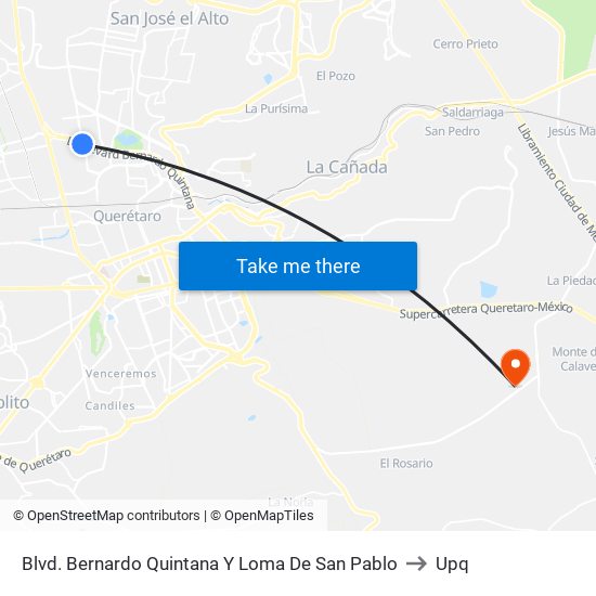 Blvd. Bernardo Quintana Y Loma De San Pablo to Upq map