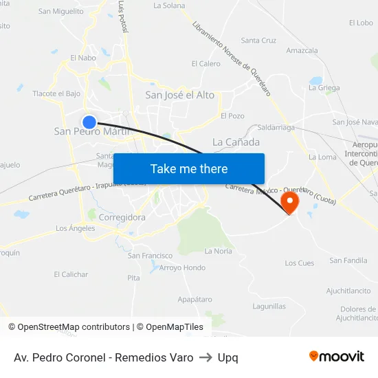Av. Pedro Coronel - Remedios Varo to Upq map