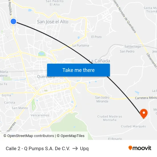 Calle 2 - Q Pumps S.A. De C.V. to Upq map
