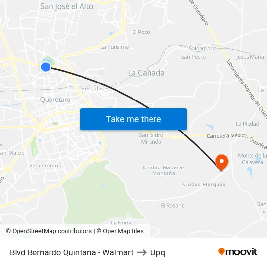 Blvd Bernardo Quintana - Walmart to Upq map