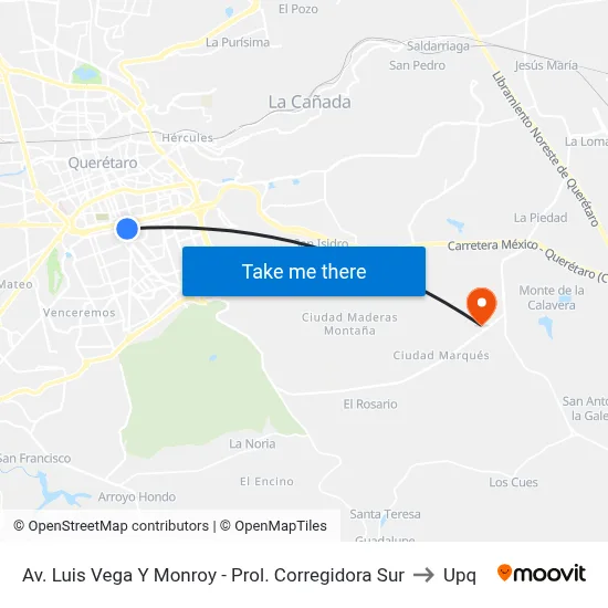 Av. Luis Vega Y Monroy - Prol. Corregidora Sur to Upq map